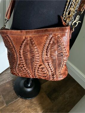 Amsterdam Heritage Woven Leather Crossbody Bag – Cognac / Tan Boho